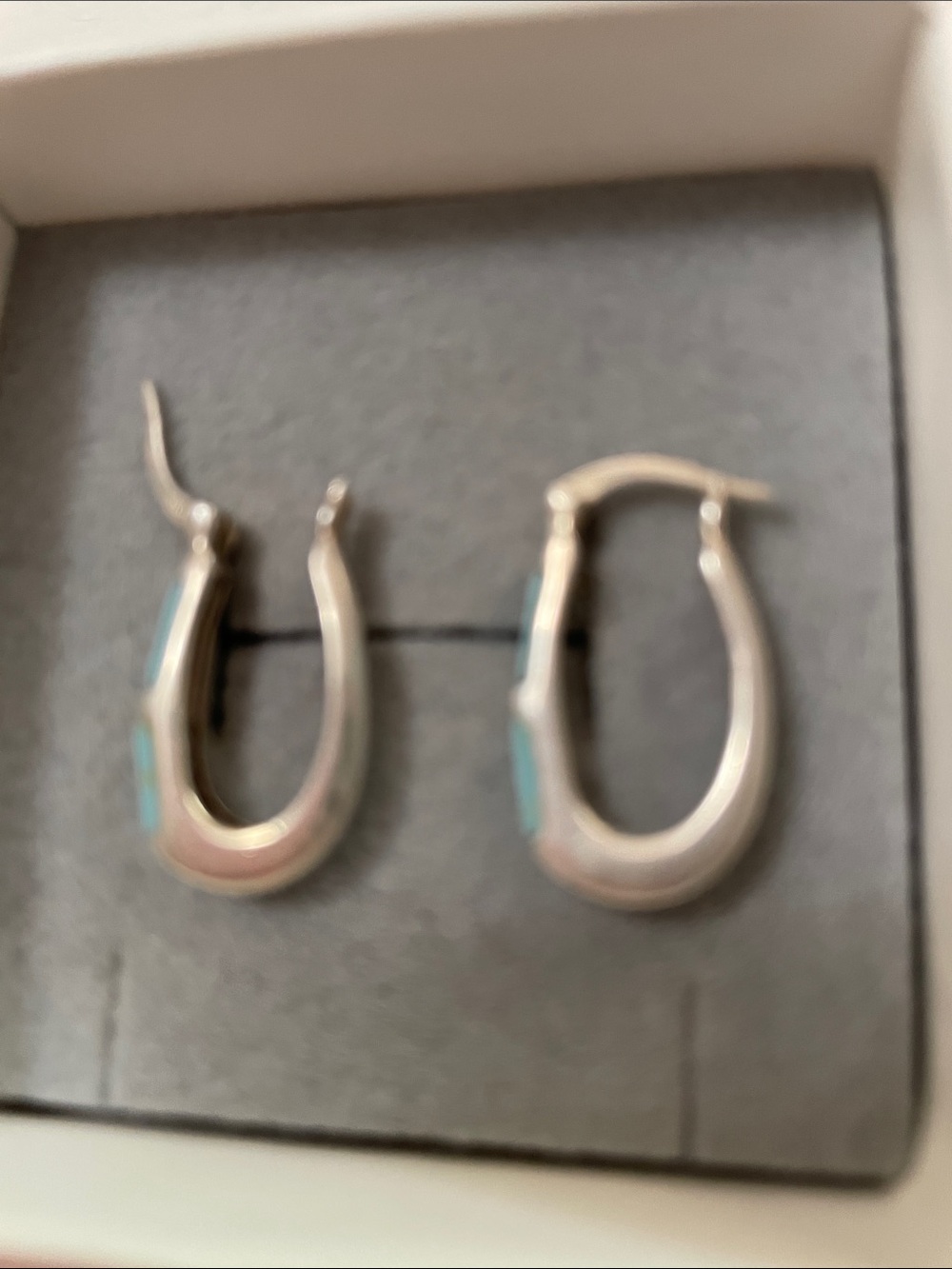 Sterling Silver Hoop Earrings with Turquoise Inlay - Picture 2 of 6